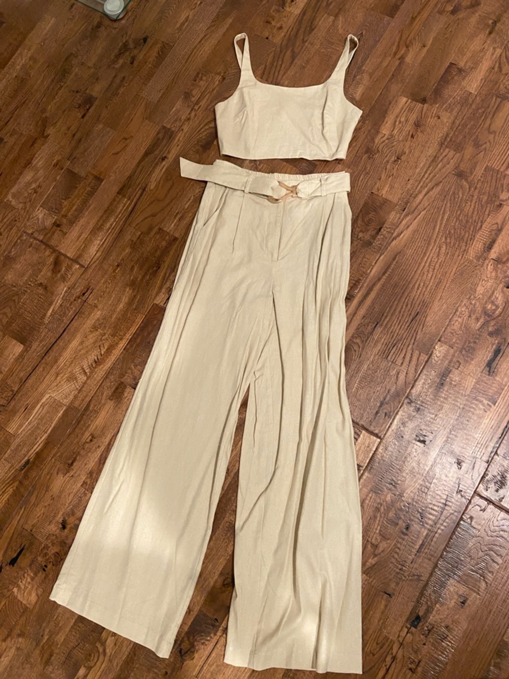 House of Harlow 1960 Cream Wide-Leg Pants & Cropped Tank Set